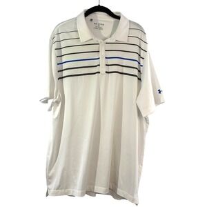 Under Armour Polo Mens 2XL White Stripe HeatGear Golf Performance Shirt Athletic